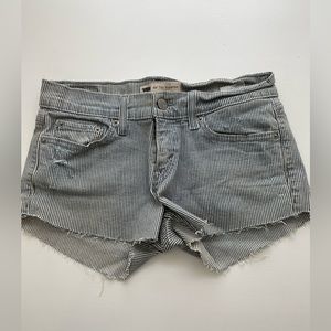 Levi 524 Super Low Cutoff Shorts - Blue & White Pinstripe